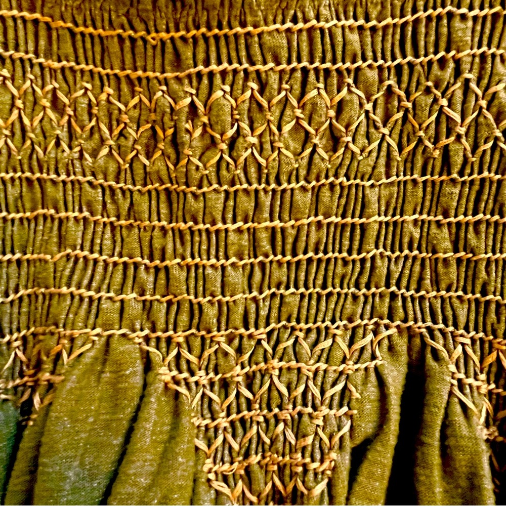 Free People Tunic Smocked Sea Breeze Top Olive Green - Picture 3 of 7